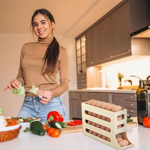 Slide Egg Carton Refrigerator Side Door Four Tier Automatic Egg <b>Roller</b> Kitchen Countertop Drop Proof Egg Organizer - Product Image 4