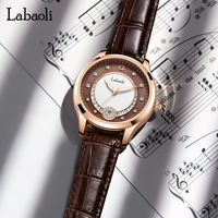 Montre pour femme Labolli Light-Luxury, alliage, 39 mm, étanche 30 m, mécanique à aiguilles, bracelet en cuir véritable, fermoir papillon, tendance
