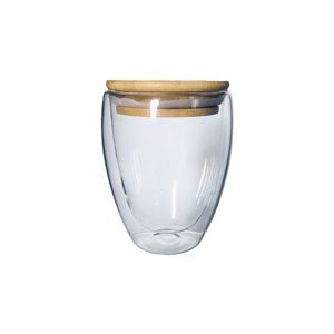 Vente en gros de tasses à café et à thé réutilisables en verre borosilicate de haute qualité à double paroi avec couvercle en bambou - Product Image 2