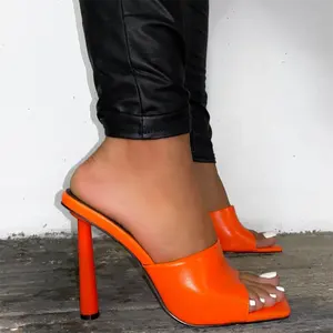 Neon Màu Đen Trắng Xanh Kẹo Orange Phụ Nữ Ăn Mặc Giày Kích Thước Lớn Stiletto Lady Cao Gót Bơm Dép Hở Ngón Dép Đi Trong Nhà