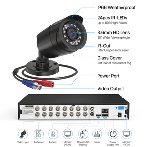 Kit de CCTV AHD con Cable de 8 Canales, Sistema de Cámara de Vigilancia de Seguridad con Visión Nocturna HD, Set de Monitoreo para Interiores y Exteriores del Hogar - Product Image 3
