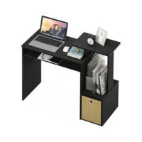 Bureau de jeu large avec plateau pour clavier, tiroir de rangement, étagères, table d'ordinateur moderne noire pour bureau à domicile, organisateur latéral, pour dortoir et étude