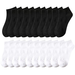Venta al por Mayor de 10 Pares de Calcetines Deportivos Casuales de Algodón Unisex Blancos y Negros Lisos para Hombre y Mujer, Primavera - Product Image 2