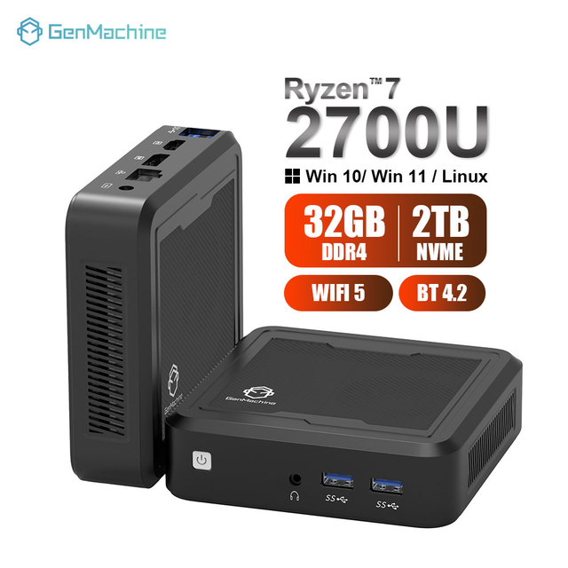 GenMachine Mini PC 7 2700U Dual Core Win11 RAM DDR4 SSD WiFi 5 BT4.2 HD 2xUSB3.0 2xUSB2.0 1G LAN 2 Display New Factory 7 2