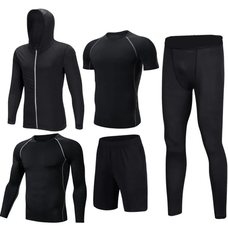 Pantalones de compresión para hombre, camiseta de manga larga, conjunto de chaqueta, traje deportivo para gimnasio, 5 piezas