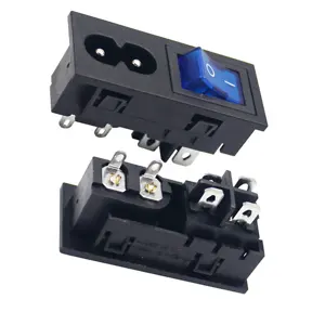 C8 AC power socket IEC320 2 pins Inlet with Blue Indicate Rocker Switch Embedded 2 pins Male Power Socket