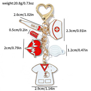 Современный классический набор медсестер, модный металлический брелок из цинкового сплава, декоративная подвеска с изображением медсестры, шляпа, маска для таблеток, сердцебиение, медицинская - Product Image 6