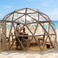 Tente dôme extérieure à structure en aluminium monocouche, une chambre, un salon, tente sphérique en verre
