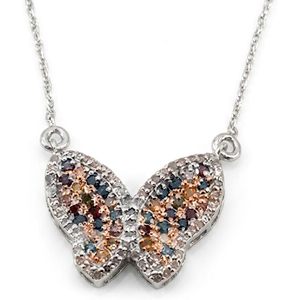 Jewelspaark Butterfly Pendant Necklace 0.75 Ct Multicolor Diamond 925 Sterling Silver Rhodium Plated <b>Rope</b> <b>Chain</b> Women's Everyday - Product Image 1