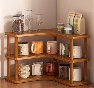 IStapromo Gifts Corner Desktop Storage Rack Wood Three-Layer Non-Folding Standing Type Multifunctional Sundries Workshops - Product Image 1