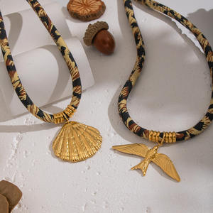 Collier en acier inoxydable plaqué or, style Art déco occidental, avec pendentifs DIY en forme de coquillage, de griffe de crabe et de léopard, vente en gros de bijoux - Product Image 6