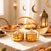 Nouvelle Arrivée Panier à Snacks Islamique en Métal avec Poignée, Motif Mosquée Creux, Ensemble de Pots à Bonbons, Décoration de Table Ramadan