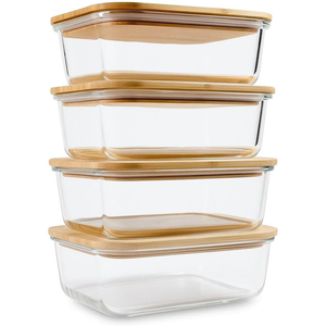 Contenants de stockage alimentaire en verre borosilicate de haute qualité avec couvercle en bambou, couvercle en <span class=keywords><strong>bois</strong></span> durable pour boîte à lunch bento pour pique-nique - Product Image 1