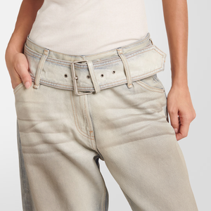 Jeans da donna personalizzati a gamba larga <span class=keywords><strong>con</strong></span> lavaggio effetto sporco e <span class=keywords><strong>cintura</strong></span> larga, vestibilità ampia, in denim bianco, all'ingrosso dalla fabbrica, stile streetwear Y2K 2026 - Product Image 3