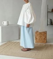 Blus Putih Wanita Elegan Kerah Berdiri Longgar Lengan Puff Kancing Setengah Plaket Kemeja Tunik Fashion Kasual Pakaian Sehari-hari Atasan Wanita