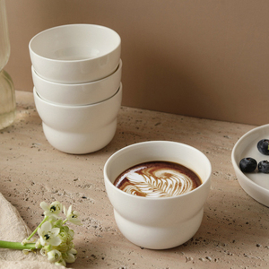 Wholesale White Ceramic Latte Mug No Handle Coffee Cups and Plates Set - Product Image 5