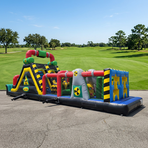 Parcours d'obstacles gonflable géant de qualité commerciale tout-en-un avec toboggan et château gonflable, équipement de jeu gonflable d'extérieur - Product Image 1