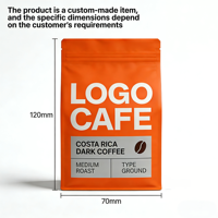 Sachet d'emballage de café personnalisé imprimé orange, petit format, fond plat, mat, refermable avec fermeture éclair et encoche de déchirement, vente en gros, vide