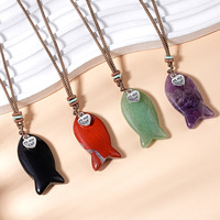 Collier pendentif poisson en cristal naturel, chaîne de pull vintage, pierre naturelle sculptée, porte-bonheur, vente en gros