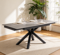Table à manger extensible 160+30+30cm, plateau noir, base en métal croisé, table à manger rectangulaire moderne pour la maison, le restaurant, le café