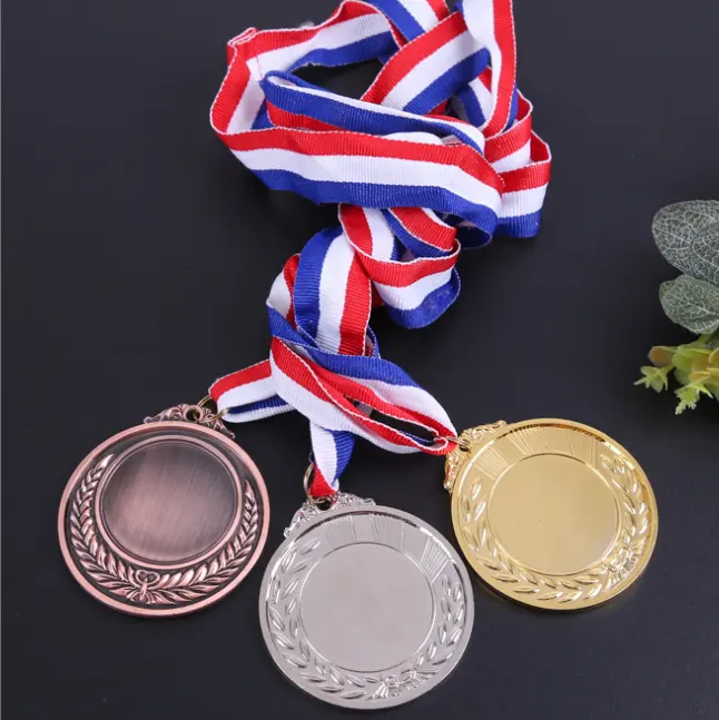 Medalla deportiva 3D personalizada, medalla de Metal en blanco, con cinta