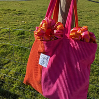 50*45*10cm sacs fourre-tout en velours côtelé avec étiquette personnalisée grands sacs à bandoulière de voyage à bretelles doubles sac en velours côtelé de conception de couleur contrastée