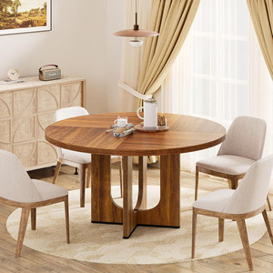 Tavolo da Pranzo Rustico Marrone 47\" in Legno Rotondo per 4 Persone con Base Incrociata per Cucina e Sala da Pranzo - Product Image 1