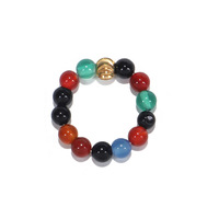Vente en gros de bagues en pierre naturelle de 4 mm avec cordon élastique, perles en cuivre, bijoux en pierres précieuses ajustables unisexes