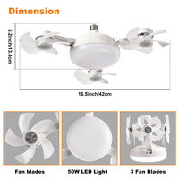 Ventilateur de plafond moderne et créatif à moteur basse consommation 50-60W en plastique avec télécommande, silencieux, avec éclairage LED, pour salle de bain et décoration intérieure