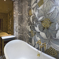 Murale en verre/marbre à motifs floraux faits à la main, art de la mosaïque personnalisé pour hôtel, villa, salon, entrée, décoration murale