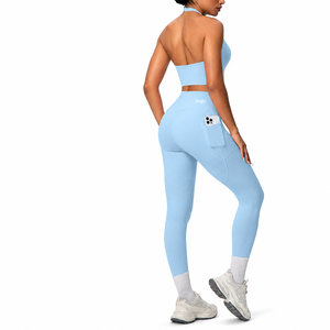 Ensemble <span class=keywords><strong>de</strong></span> yoga pour femme en nylon et élasthanne, taille haute, anti-transparence, effet push-up, séchage rapide, avec poches, pour la gym, le yoga, la course et l'entraînement - Product Image 1