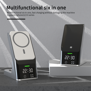 Venta al por mayor estación de carga rápida banco de energía teléfono móvil despertador soporte magnético base 6 en 1 cargador inalámbrico para Apple <span class=keywords><strong>Iphone</strong></span> - Product Image 6