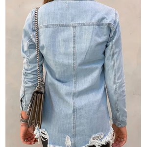 Nuova camicetta Casual autunno <span class=keywords><strong>donna</strong></span> top Denim camicetta con bottone <span class=keywords><strong>Jeans</strong></span> strappati camicie femminili - Product Image 3