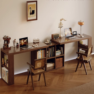 <span class=keywords><strong>Bureau</strong></span> double en bois massif, table d'étude à domicile pour adultes, table longue de chambre à coucher, armoire de rangement intégrée, <span class=keywords><strong>bureau</strong></span> d'ordinateur rétractable - Product Image 1
