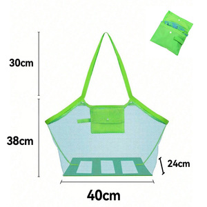 Bolsa de playa de malla grande multicolor, bolsa portátil resistente a la arena con orificio para colgar, almacenamiento plegable y transpirable para juguetes - Product Image 6