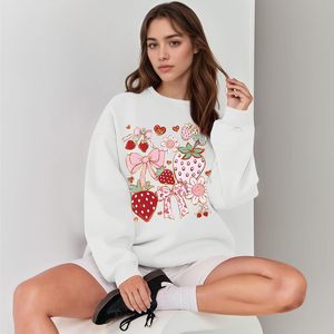 เสื้อสเวตเชิ้ตลายดอกสตรอว์เบอร์รี่น่ารัก พร้อมโบว์ผูก  สำหรับผู้หญิง  ผ้าฝ้าย  สไตล์คาวาอี้  ลายกราฟิกสวยงาม  แบบมีฮู้ด  ระบายอากาศได้ดี  ดีไซน์ถักนิตติ้ง - Product Image 2
