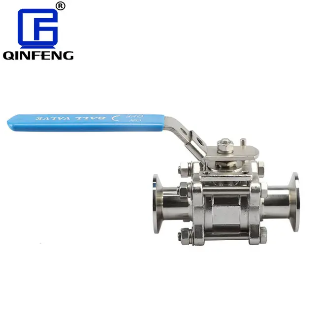 QINFENG Saniter Baja Tahan Karat 304 1 Inci Tri Clamp PTFE Manual 3PC Ball Valve untuk Makanan dan Minuman