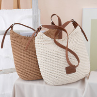 Sac fourre-tout tricoté style coréen à porter sous le bras, grande capacité, décontracté, tendance, pour l'été et les vacances à la plage, avec fermeture à lacets