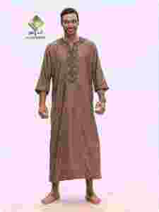 Túnica de Algodón Marrón para Hombre Al Haramain, Manga Tres Cuartos, Largo hasta el Tobillo, Corte Holgado, Estilo de Oriente Medio, Uso Diario Informal - Product Image 5
