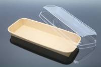 Emballage à emporter en papier kraft recyclable pour sandwich/sushi/sashimi/croustilles/sucre, avec couvercle brillant laminé et gaufrage moderne