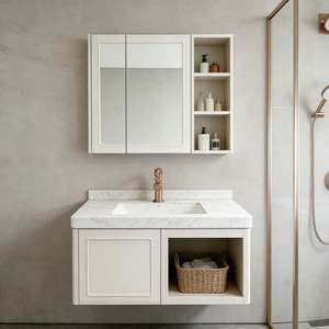 Mueble de Baño de Piedra Sinterizada Premium BALOM, Encimera Doble con Cajones de Cierre Suave, Estilo Moderno para Hotel - Product Image 4