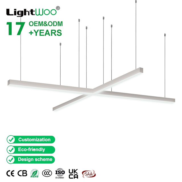 1200mm 2000mm Switchable Dimmable LED Linear Lamp Hanging Office Shop Light Fixture Suspended LED Lights for Home Office