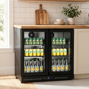 Enfriador de Bar Independiente con 2 Puertas de Vidrio, Refrigerador Comercial de Sobremesa, Enfriador Bajo Barra, Refrigerador para Barra - Product Image 1