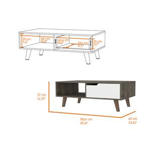 DB โต๊ะกาแฟสี่เหลี่ยมผืนผ้าในสีน้ำตาลเข้มและสีขาว1-ลิ้นชัก1-การออกแบบชั้นวาง - Product Image 5