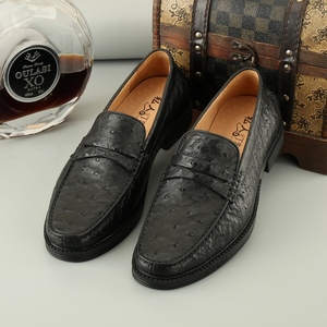 Mocasines de hombre 100% piel de avestruz, punta redonda, sin cordones, suela de goma acolchada, zapatos de vestir para oficina. - Product Image 2
