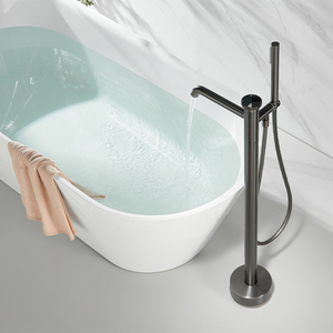 Robinet de baignoire autoportant en laiton 59, mitigeur de bain à poignée unique pour eau chaude et froide, avec douchette à main - Product Image 1