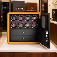 8 Automatische Uhrenbeweger-Safebox mit 2 Schubladen, Fingerabdruckschloss, orangefarbenem gestepptem Leder und Uhren-Organizer-Schrank
