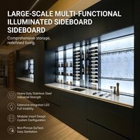 Meuble de cuisine moderne intelligent et lumineux en acier inoxydable, unité de rangement modulaire avec système d'éclairage CCT réglable, fixation murale