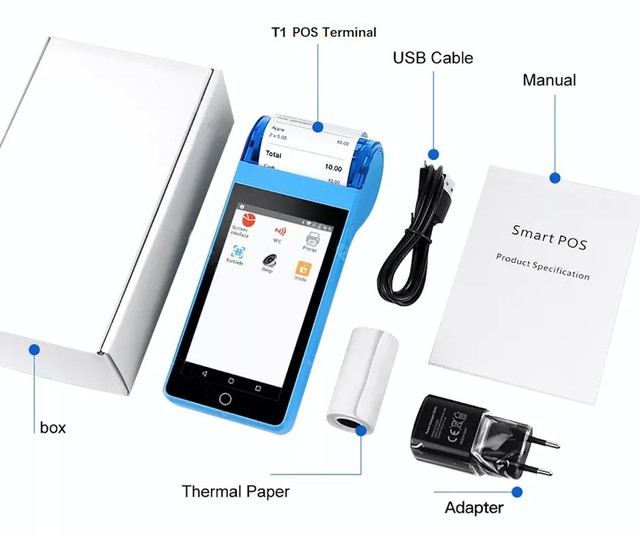 T2N Smart Handheld POS Android Billing Pos Machine 4G All in One Mobile Terminal with Printer NFC Pos Queue Control