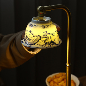 Lámpara de mesa de estilo chino con pantalla de porcelana azul y blanca, cuello flexible, E27, Led, 220V, para iluminación ambiental de mesa de té - Product Image 3